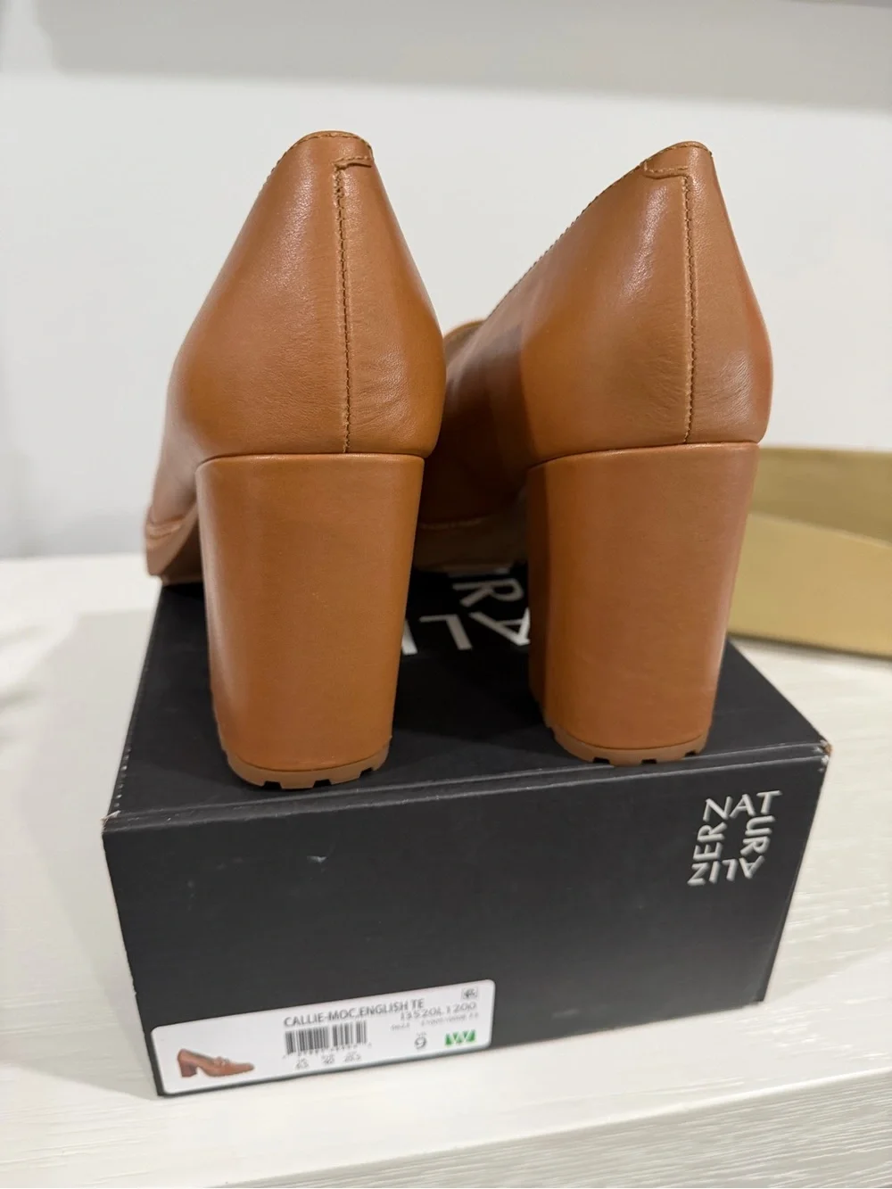 Women’s Tan Block Heel Loafer with Chain Accent